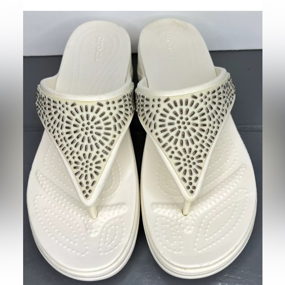 CROCS Monterey Diamanté Sandals Womens Sz 10 206343 White Excellent Condition - Picture 2 of 12